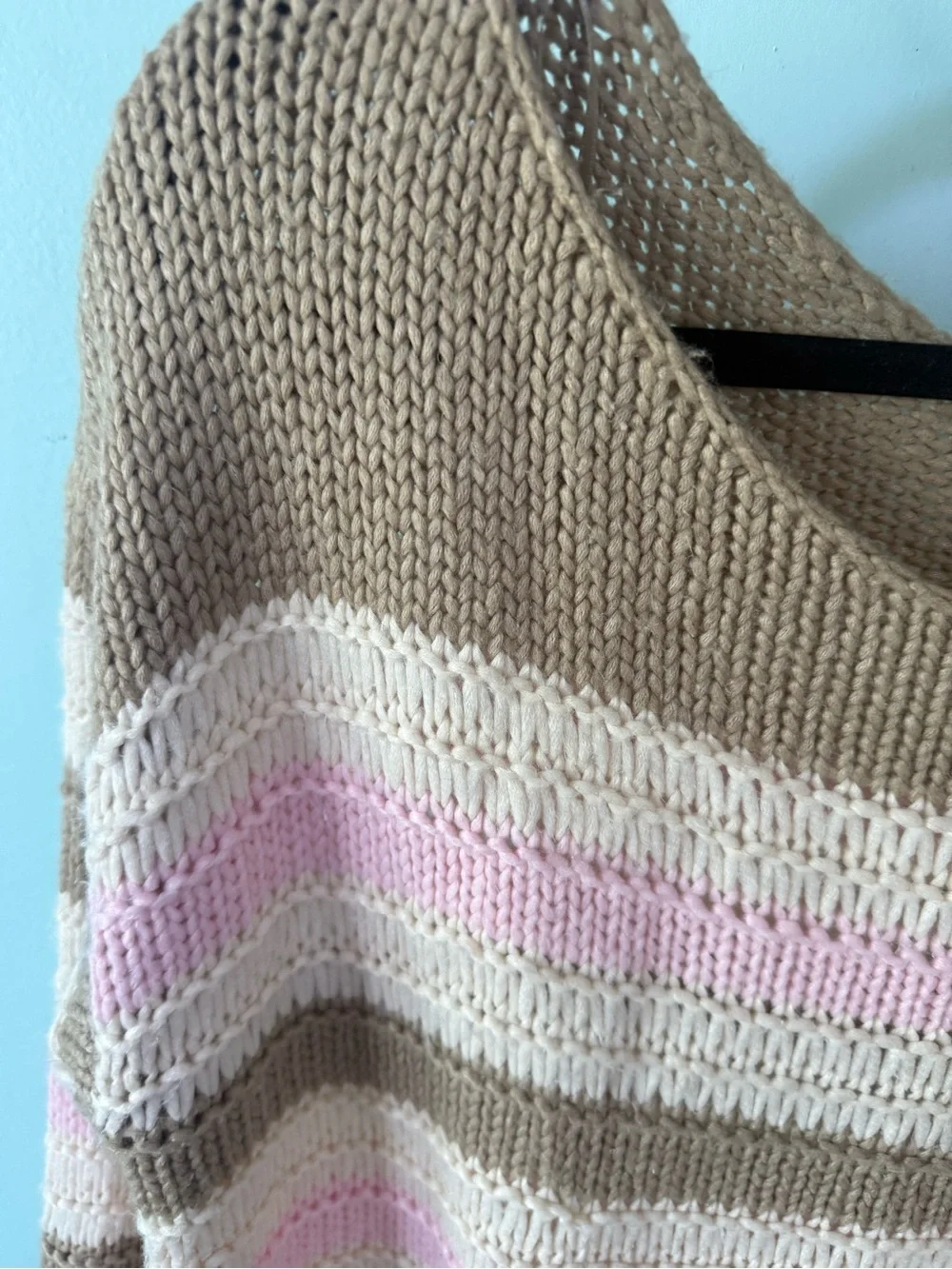 Hollister Striped Slouchy Off The Shoulder Knit Sweater in Beige, Pink & Cream